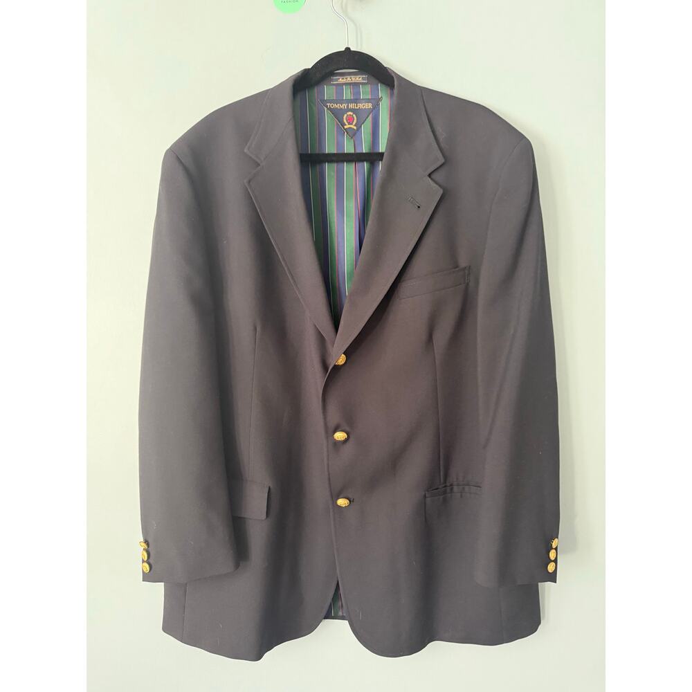 Vintage Tommy Hilfiger Heritage Black Wool Blazer – Made in USA – Size 46L vguc
